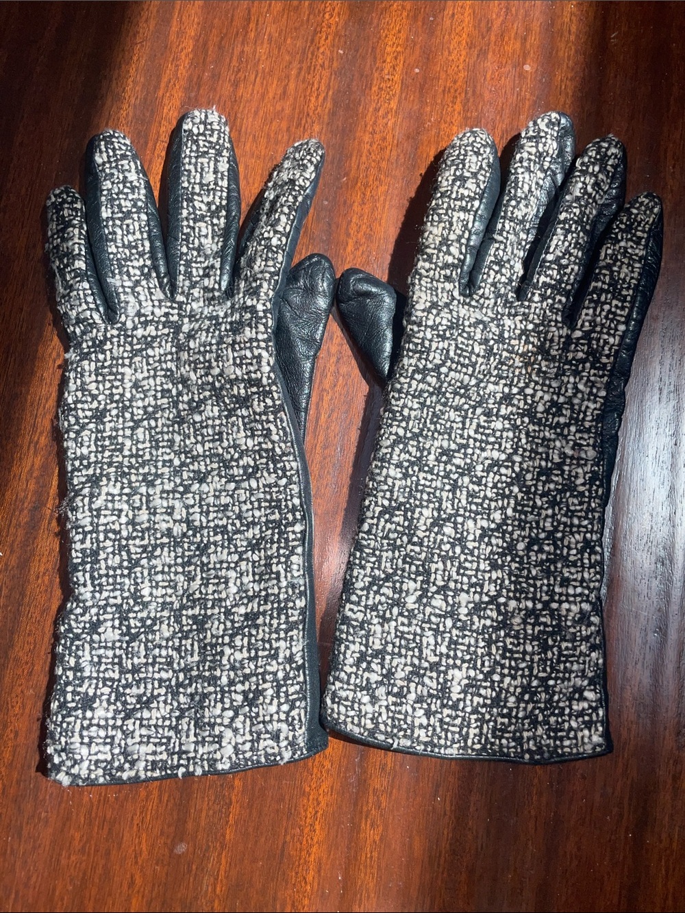 Vintage Black and White Boucle  Leather Gloves that look like St Laurent